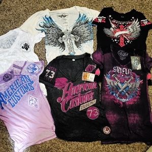 6 Affliction/Sinful Shirts- 2 NWT Size Medium